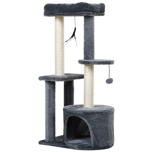 PawHut Kratzbaum für Katzen mit Sisal-Kratzbrettern Aktivitätszentrum Höhle Plattformen 2 Spielzeugen Grau   Aosom