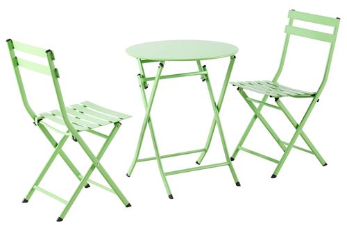 Ensemble de jardin table ronde + 2 chaises pliantes coloris vert pistache - PEGANE -