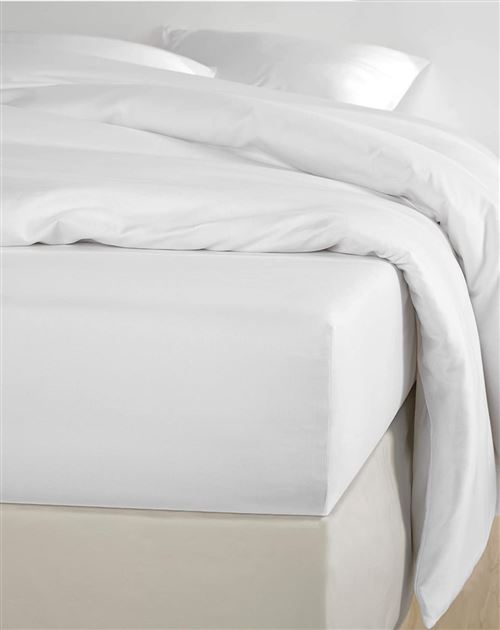 De Witte Lietaer Olivia Drap Housse qualité Satin Coton preigné, Blanc/White, 140x200 cm h30 cm