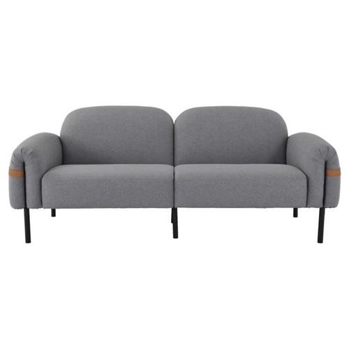 MALYA Canape fixe 3 places - Tissu gris et pieds en metal - L 202 x P 85,5 x H 81 cm