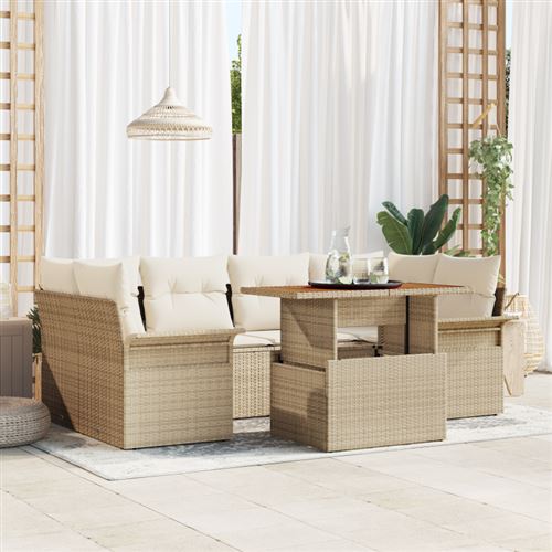 Non Communiqué Beige Ensemble De Canapé De Jardin 7 Pièces Avec Coussins Poly Rotin Acacia