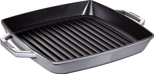 Staub Grillpfanne 33 cm quadratisch graphitfarbig aus Gusseisen mit zwei Griffen