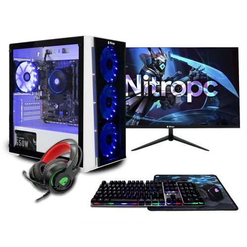 PC Gamer complet Nitropc Pack Bronze - AMD Ryzen 5 PRO 4650G, AMD Vega 7, RAM 16Go, M.2 1To, Win11, WiFi - Écran 24 FullHD et accessoires