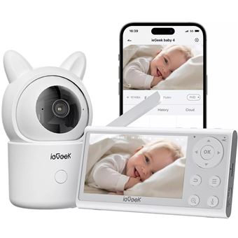 Babyphone Caméra 2K/5 - Connexion Smartphone - 360° PTZ - Veilleuses - Alertes Intelligentes - Zoom 4x - Suivi Automatique