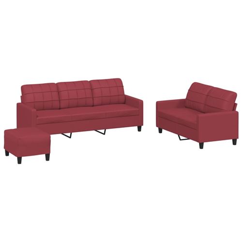 Non Communiqué Bordeaux Ensemble De Canapés Vidaxl 3 Pièces Avec Coussins Rouge Similicuir