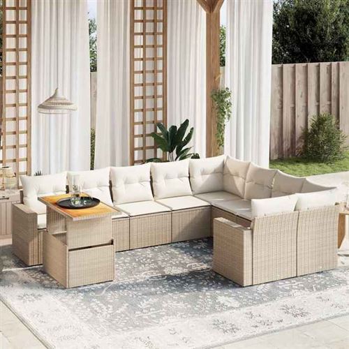 Non Communiqué Beige Vidaxl Salon De Jardin Avec Coussins 10 Pcs, Canapés De Terrasse, Ensemble De Meubles De Patio, Mobilier D'extérieur, 3271478