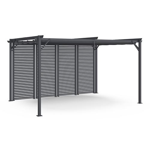 Pergola persienne 3x4M gris anthracite avec toit rétractable et 4 pans modulables