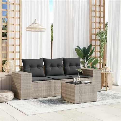 Non Communiqué Gris Vidaxl Salon De Jardin Avec Coussins 4 Pcs, Canapés Avec Dossier, Ensemble De Meubles, Mobilier De Terrasse Patio, 3222271