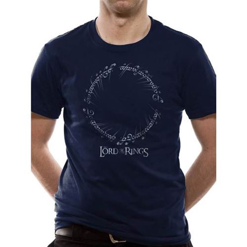 T shirt bleu marine avec logo et runes du Seigneur des Anneaux