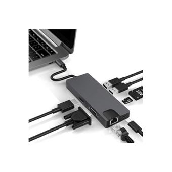 Hub c usb, adaptateur ikoteksun de type c 8 en 1 vers ports hdmi et 1080p vga 4k hdmi, ethernet rj45, 2 ports usb 3. 0, lecteur de carte sd / tf et por - 1