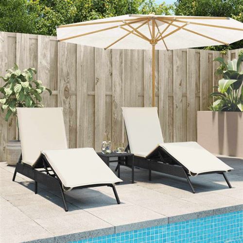 Non Communiqué Noir Vidaxl Chaises Longues Lot De 2 Avec Table Résine Tressée, Transat, Lit De Repos De Jardin, Meuble D'extérieur, Chaise 4002710