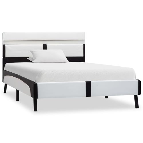 vidaXL Cadre de lit avec LED Blanc et noir Similicuir 90 x 200 cm
