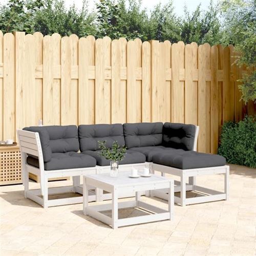 Vidaxl Blanc Salon De Jardin Bois Massif 4 Pieces 4 Personnes - Image 2