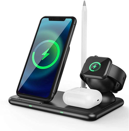 Chargeur Sans Fil 4 en 1, support de Charge Rapide 15 W Compatible(Noir)-Chronus