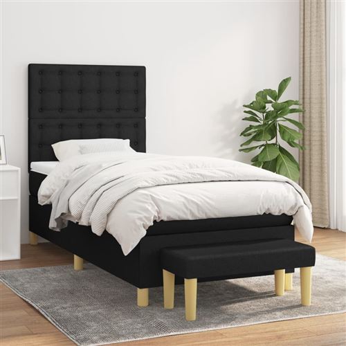 vidaXL Sommier à lattes de lit et matelas Noir 80x200 cm Tissu3137431