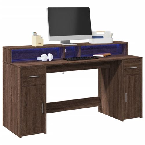 Bureau et lumières LED chêne marron bois d ingénierie
