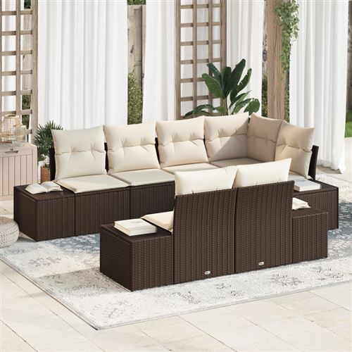 vidaXL Gartensofa-set 7 stk. Braun und Creme Poly-Rattan