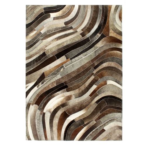 vidaXL Tapis à poils Cuir véritable Patchwork 160x230 cm Gris/Argenté