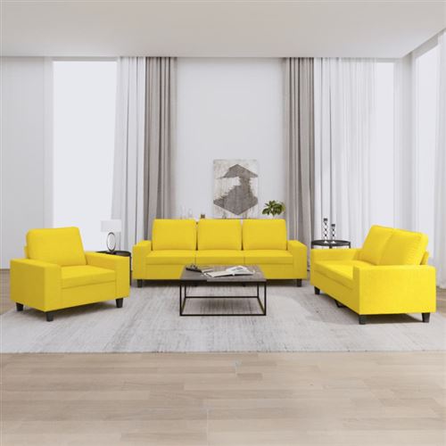 vidaXL Ensemble de canapés 3 pcs jaune clair tissu