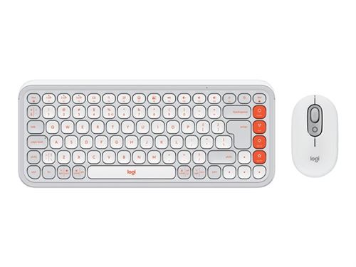Logitech POP Icon Combo - Ensemble clavier et souris - sans fil - Bluetooth LE - QWERTY - International US - blanc cassé, orange