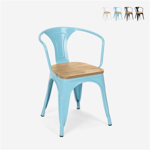Stock 20 chaises style Tolix design industriel bar cuisine Steel Wood Arm Light, Couleur: Turquoise
