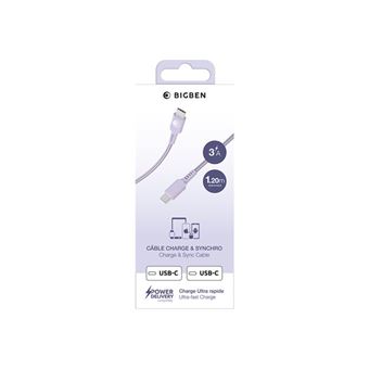 BIGBEN Connected - Câble USB - 24 pin USB-C (M) pour 24 pin USB-C (M) - 3 A - 1.2 m - USB Power Delivery (60W), plastique recyclé à 100 %, connecteurs réversibles - violet