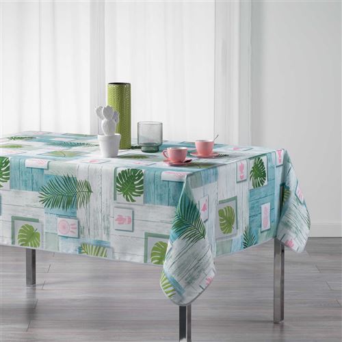 Nappe rectangle 150 x 240 cm polyester imprime bahia Blanc