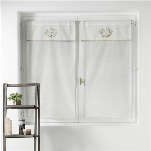 Paire droite passe tringle 2x60x90 cm voile+top brode romantique boudoir Naturel