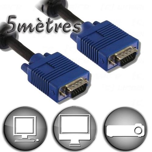Cordon VGA HD15 M/M 2 ferrites 5m