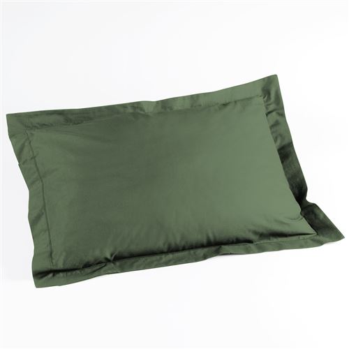 Taie d'oreiller volant plat 50 x 70 cm uni 57 fils lina +point bourdon Kaki