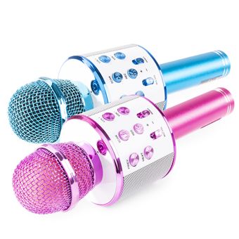 MAX KIT KM01 - 2 micros karaoké Bluetooth avec haut-parleur intégré, 1 micro rose et 1 micro bleu - 1