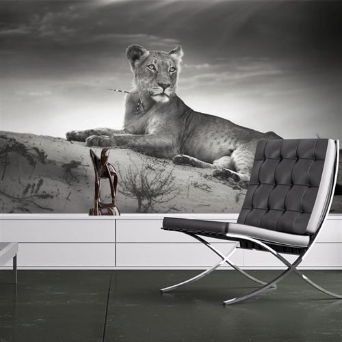 Papier peint Une lionne en noir et blanc-Taille L 300 x H 231 cm