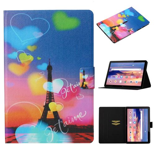 Etui en PU impression de modèle flip avec porte-cartes tour Eiffel pour votre Huawei MediaPad T5 10
