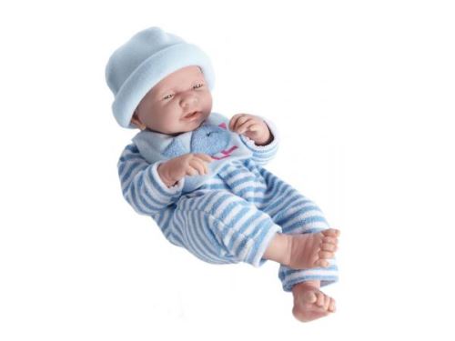 Berenguer - All-Vinyl La Newborn Doll in Blue Bird Theme Outfit. REAL BOY!