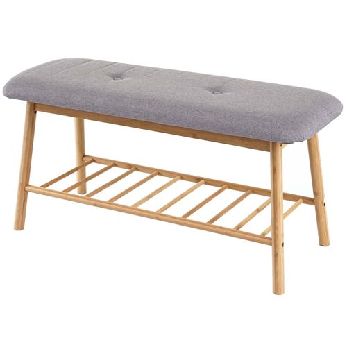 Banquette étagère à chaussures MENDLER HWC-D90 bambou 44x90x34cm