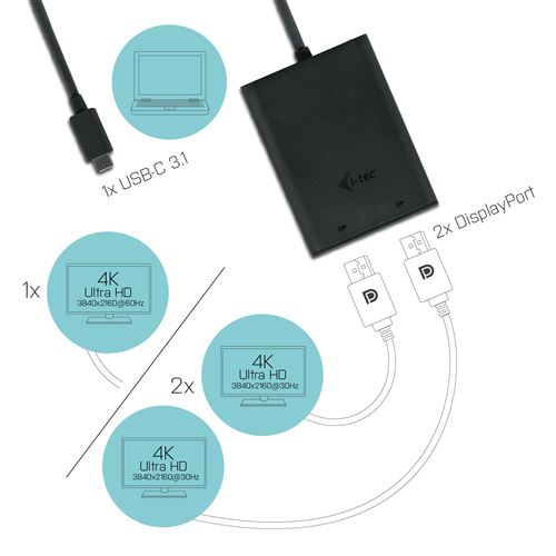 i-tec i-tec usb-c 4k dual dp adapter noir