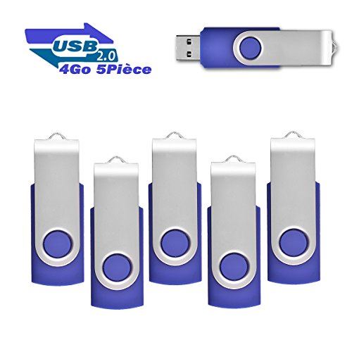 Clé USB 4Go Stockage Mémoire Flash Rotation Disque Cle USB 2.0 pour Le Stockage, Lot de 5 Bleu