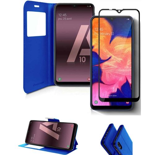 Etui pour Samsung Galaxy A10 Bleu + Verre trempé 3D Full Cover