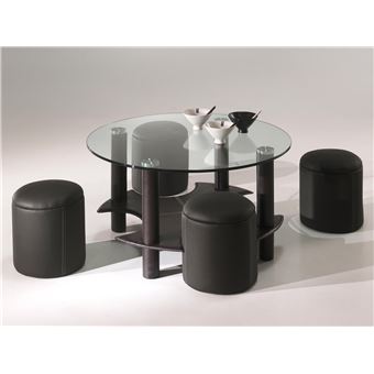 Table Basse En Verre Ronde 4 Poufs Ferrola Brun Achat Prix Fnac