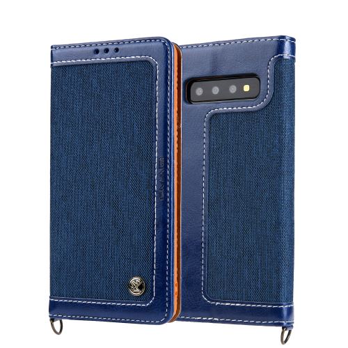 Etui en PU toile de jean avec dragonne bleu pour votre Samsung Galaxy S10 Plus