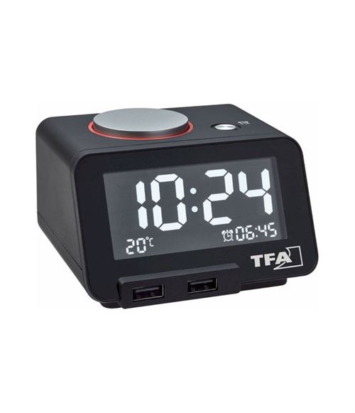 Homtime Réveil numérique avec fonction de chargement USB, plastique, noir 10 x 9 x 7 cm