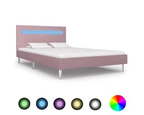Cadre de lit avec LED Rose Tissu 120 x 200 cm