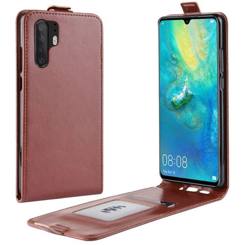 Etui en PU retournement vertical marron pour votre Huawei P30 Pro