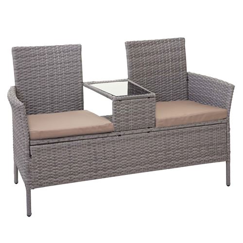 Mendler Gris Banc Avec Table En Polyrotin Hwc-E24, 132Cm Coussin Crème - Image 3