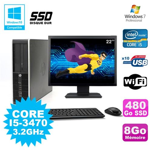 Pc hp elite 8300 sff i5-3470 3.2ghz 8go 480go ssd graveur wifi w7 ecran 22 État correct - Hewlett-Packard reconditionné disponible sur Fnac