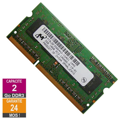 Barrette Mémoire 2Go Ram Ddr3 Micron Mt8Jsf25664Hz-1G4D1 So-Dimm Pc3-10600 1333Mhz 1Rx8