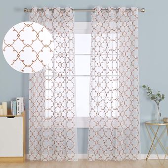 Deconovo Lot De 2 Rideaux Oeillets Voilages Brode Effet Lin Motif Rideaux Orange Chambre Bebe 140x280cm Achat Prix Fnac