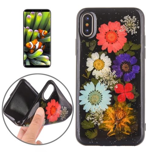 Iphone X / Xs Coque Protection Tpu Effet Fleurs Seché Noir Als81698