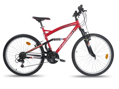 Freerider Homme Rouge & Noire Vélo Vtt 26'' Tout Suspendu 18 Vitesses - Freins V-Brake, Dérailleur Shimano, Poignées Révoshift