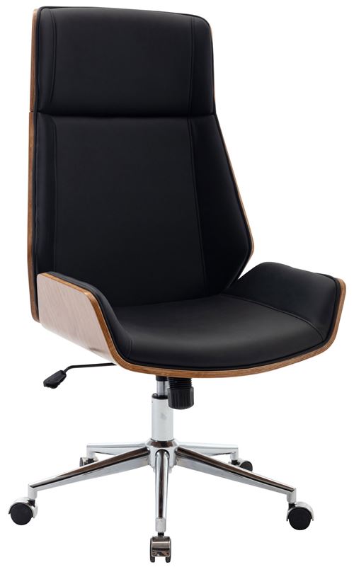 CLP Fauteuil de bureau Breda en similicuir coque de siège en bois  Noyer / Noir